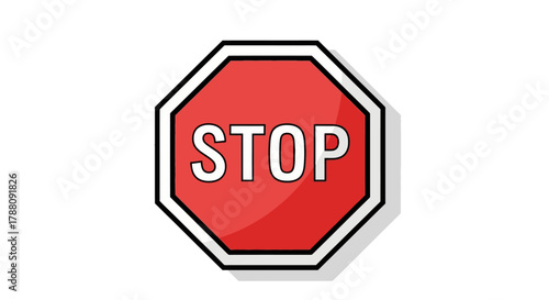 Red octagonal stop sign with white border and white text