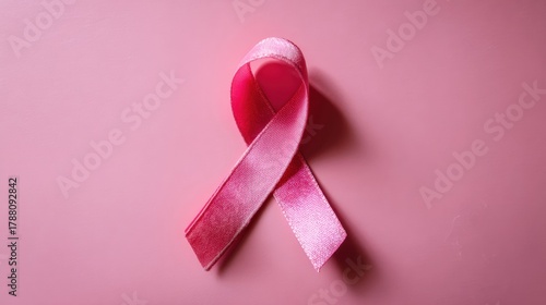 Pink awareness ribbons arranged on a pastel pink background