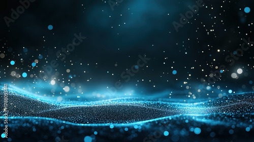 Abstract Blue Particle Wave Background with Glittering Light Effects