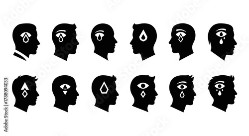 Canvastavla Diverse human head silhouettes symbolizing emotions, ideas, and perception with