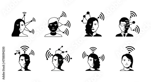 Diverse individuals connected by technology and ideas, symbolizing communication, innovation, and network intelligence in a modern world.