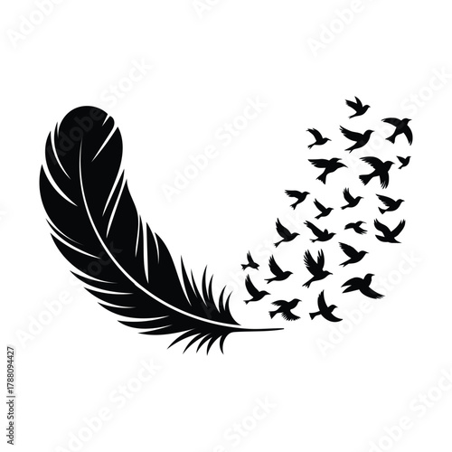 Feather transforms into flock of birds concept vector illustration design
