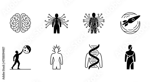 Explore the cutting edge of innovation and discovery with icons representing technology, science, and human potential for modern designs.