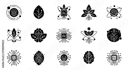 Innovative AI and nature icons symbolizing technology growth, intelligence, and future innovation for business and science