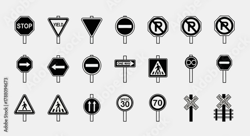 Dynamic collection of essential traffic and road signs offering clear guidance for safe navigation and regulatory compliance on any route