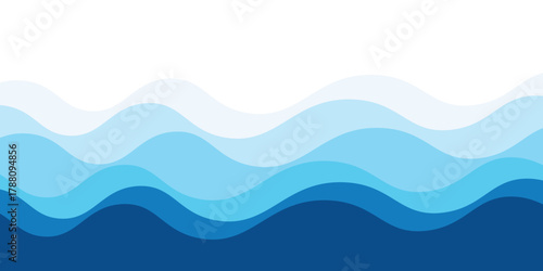 Seamless sea waves layered vector background. Blue ocean waves. Water wave pattern design.