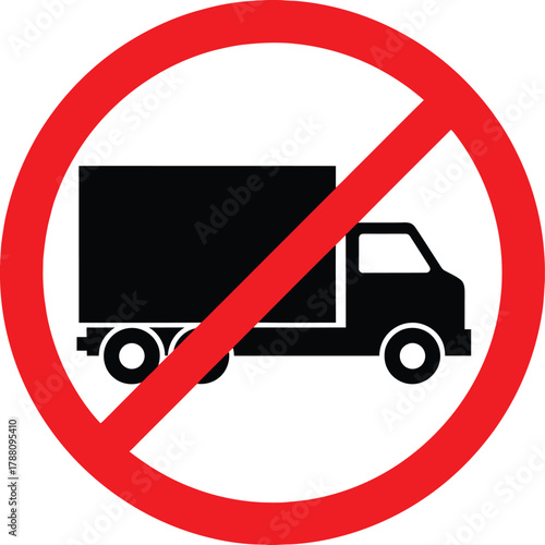 No heavy vehicles or commercial delivery trucks prohibited sign icon symbol, indicating road restrictions or forbidden access in specific zones