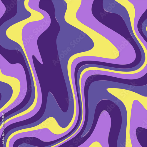 Amesian Inspired Psychedelic Swirls of Purple and Yellow Creating a Groovy Abstract Retro Pattern.
