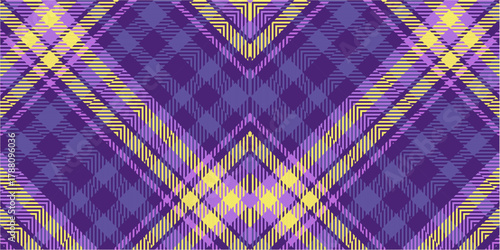 A purple and yellow plaid pattern with interlocking diagonal lines forming a symmetrical design.