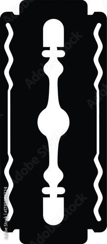 Classic safety razor blade silhouette icon in black and white, featuring a vintage design with sharp edges, symbolizing precision grooming and danger.