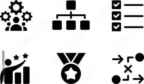Business management and teamwork icons
