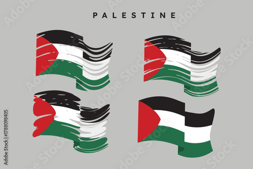 Abstract Palestine flag set in waves. Four Styles of Sketched.