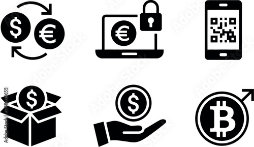 Collection of icons representing finance and money isolated