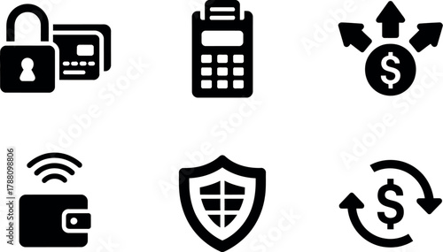 Set of six black finance icons