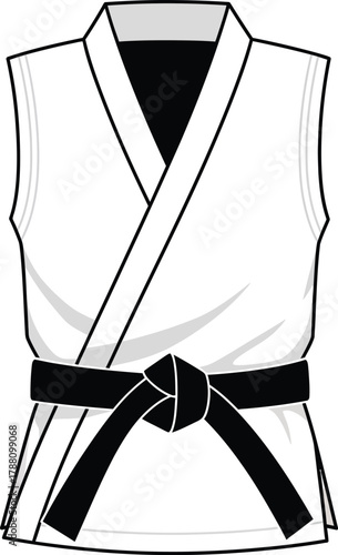 Karate gi with a tied black belt, representing martial arts training, discipline, strength, and traditional combat sports uniform. isolated vector illustration.