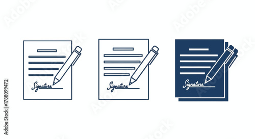 Contract signing icon with pen and signature