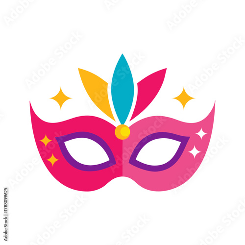 party mask and glitter elements  white background 