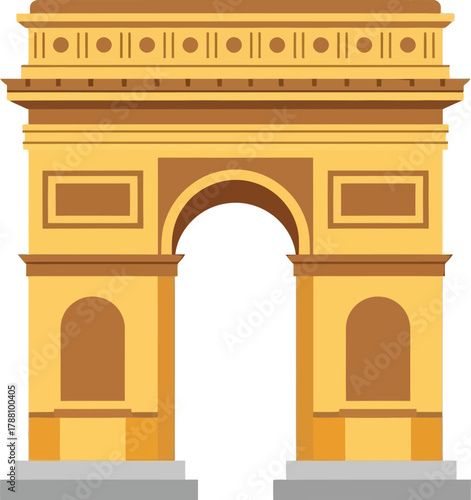 Arc de triomphe vector illustration, iconic historic monument in paris france, european travel destination, french culture symbol, famous architectural archway on white background