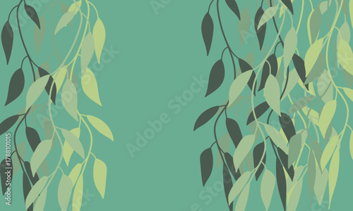 Muted green vector — verdant fringe abstract leaf panel background (for decorative digital use only)