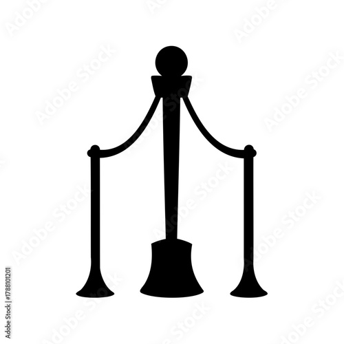 Black silhouette of stanchion rope barrier system icon Vector, illustration