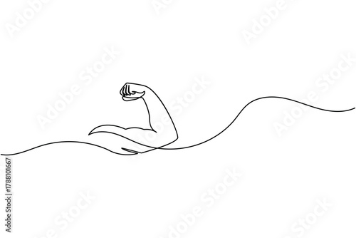 Strong arm continuous one line drawing showing muscle and power concept