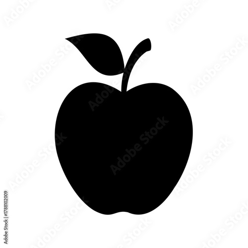 Black apple silhouette icon with leaf and stem on white Vector, illustration