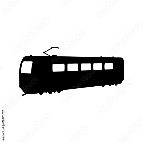Black silhouette of a passenger train on white background Vector, illustration