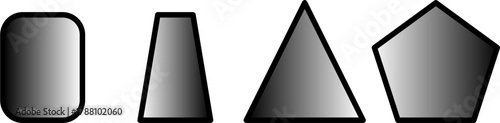A collection of geometric shapes including a rounded rectangle, a trapezoid, a triangle, and a pentagon, rendered with a gradient effect.