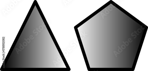 A triangle and a pentagon are shown side by side, both filled with a gradient of gray.