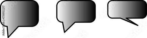 Three speech bubbles with gradient shading, representing communication or dialogue.