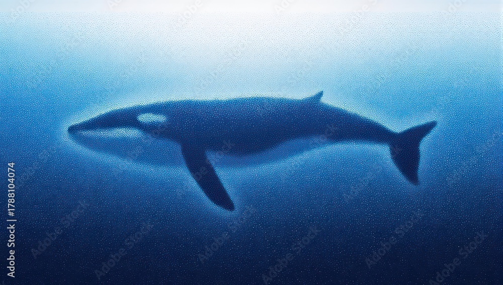 Fototapeta premium Majestic Blue Whale Swimming Gracefully in the Deep Ocean Waters.