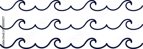 Simple Navy Blue Waves Pattern on White Background