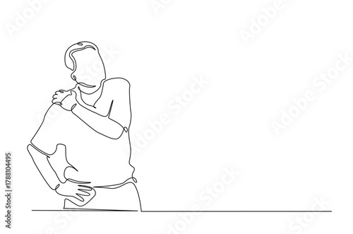 Dislocation of the shoulder in continuous one line drawing. Single line art illustration of Man suffering from pain in shoulder. Editable vector.