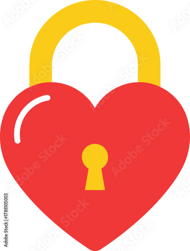 Red heart-shaped padlock with golden shackle and keyhole, symbolizing love, security, commitment, privacy, and passion, ideal for romantic themes and digital concepts