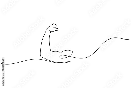 Strong arm continuous one line drawing showing muscle and power concept