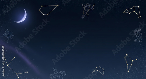 Serene Midnight Sky New Year Background with Constellations and Copy Space Generated AI