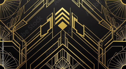 Art Deco New Year Background with Geometric Gold Pattern and Text Box Generated AI