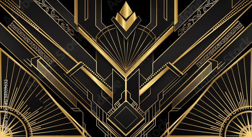 Art Deco New Year Background with Geometric Gold Pattern and Text Box Generated AI