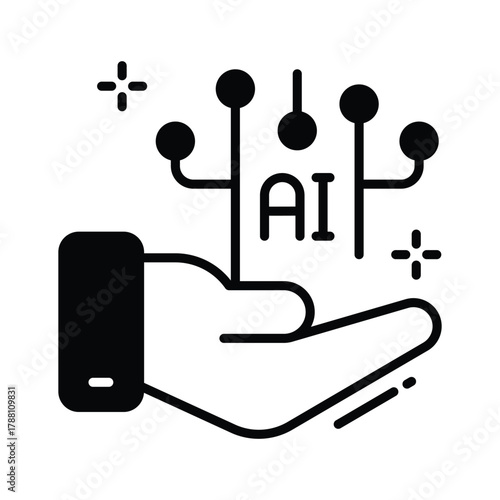 Hand holding digital AI circuit symbolizing smart technology connection, ready to use icon