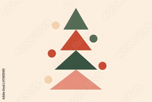 Geometric Shapes Abstract Modern Tree Design: Minimalist Pastel Tones Christmas Ornament Art for Winter Holiday Decor