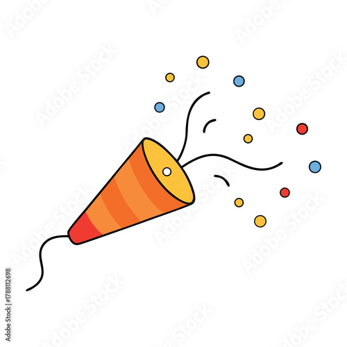 Exploding party popper with vibrant confetti celebration icon