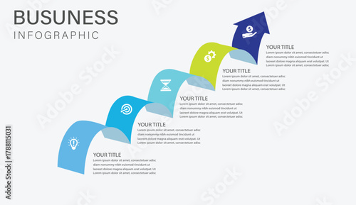 5 step business infographic template with colorful curved arrows and icons for corporate presentation and marketing process design