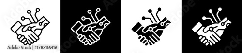 Human Robot Collaboration Icon Set In Black And White Filled Style Collection
