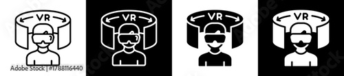 Virtual Reality Icon Set In Black And White Filled Style Collection