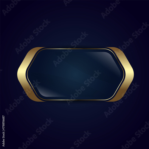 A Golden Premium banner icon with gold Stroked on It, A Luxury Button Vector Design Used for Web UI-UX Concepts on Dark Background