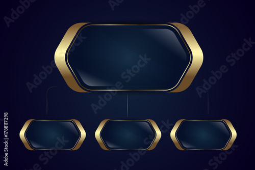 Chart of Golden Options Banners Concept Design with gold Stroked Around Them, and Luxury Buttons Work Plan Vector Design