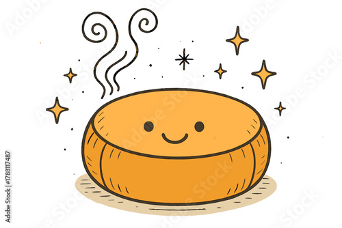 Happy Meditation Cushion. Friendly meditation cushion with a happy face, surrounded by doodle incense smoke and stars