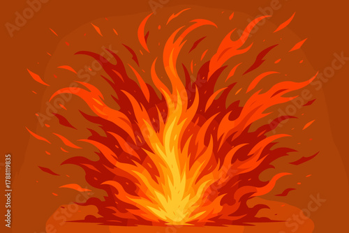 Dynamic Fire Explosion. Dynamic fire explosion vector illustration frozen mid-action, vibrant orange and red tones capturing