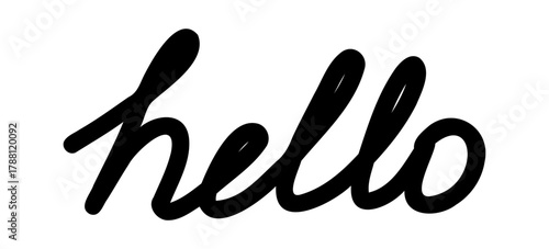 Hand-drawn doodle hello icon simple cute sketch text symbol of greeting and friendliness isolated on white background for journals and creative projects.