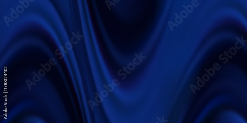 Navy blue silk satin. Silky shiny fabric. Dark luxury background with space for design. Banner. Wide. Long. Panoramic. Template. Empty. Flat lay, top view table. Beautiful.Elegant.Birthday,Christmas.